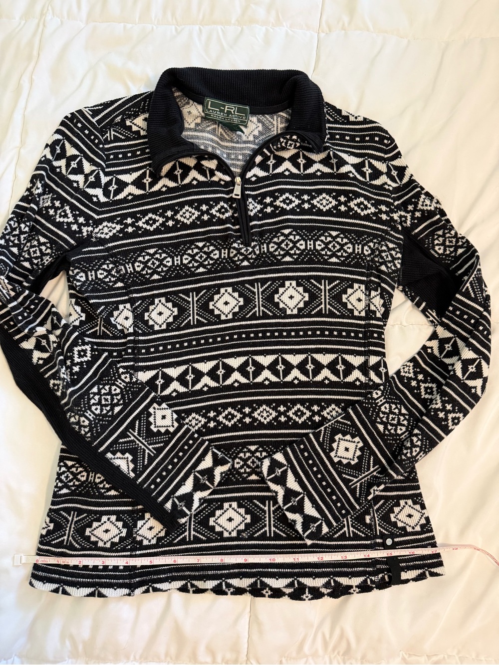 Y2K Vintage Ralph Lauren Black and White Nordic Half-Zip Pullover